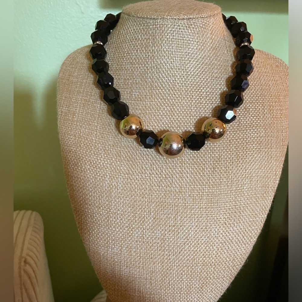 Glamorous sparkly faceted black and gold bead necklace